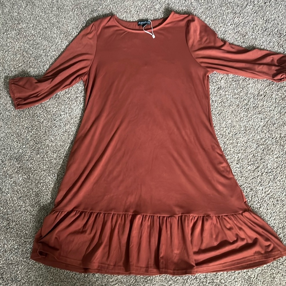 Women Half Sleeve Round Neck Cocktail Midi Dress Ruffle Party Dress Size Medium